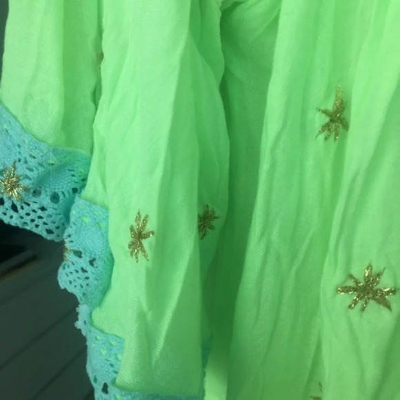 Tunic Yellow neon Embroidered Hippie tassel boho L NWT beachwear - Picture 4 of 5